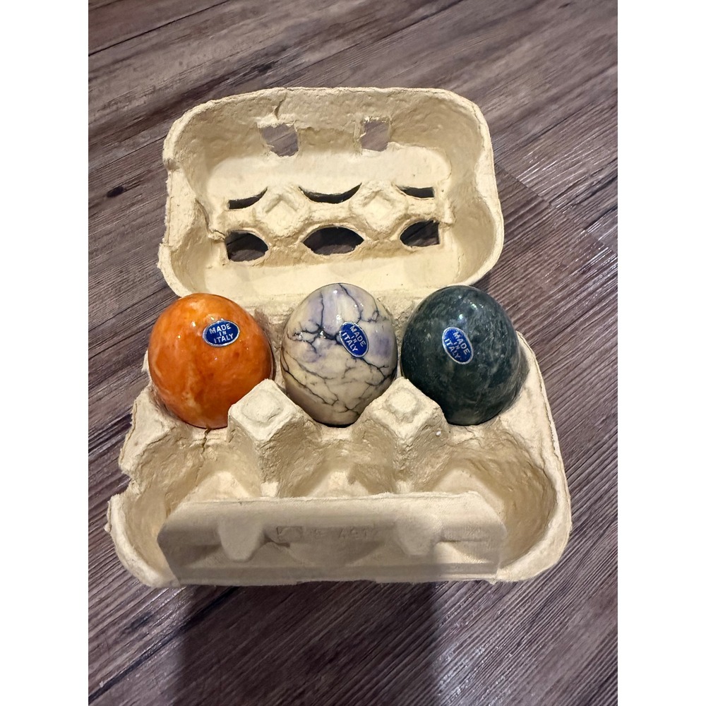 Vintage Italian Alabaster Marble Stone Eggs Set of 3 Made in Italy